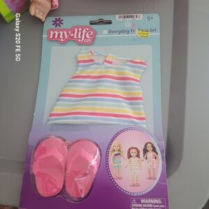 My Life As Doll Outfit with Striped Dress and Pink Shoes